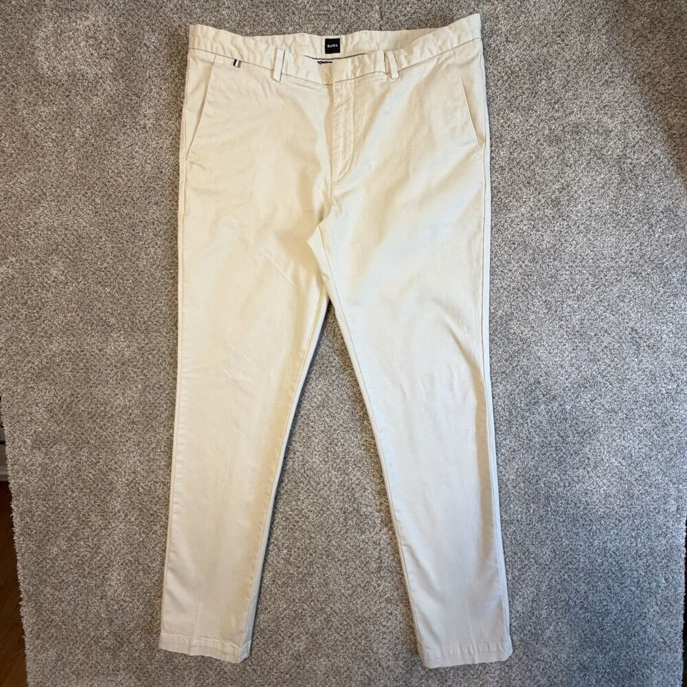 BOSS Kaito Slim Fit Stretch Chinos Off-White Pants Men's 36R EU 52 50468966 $199